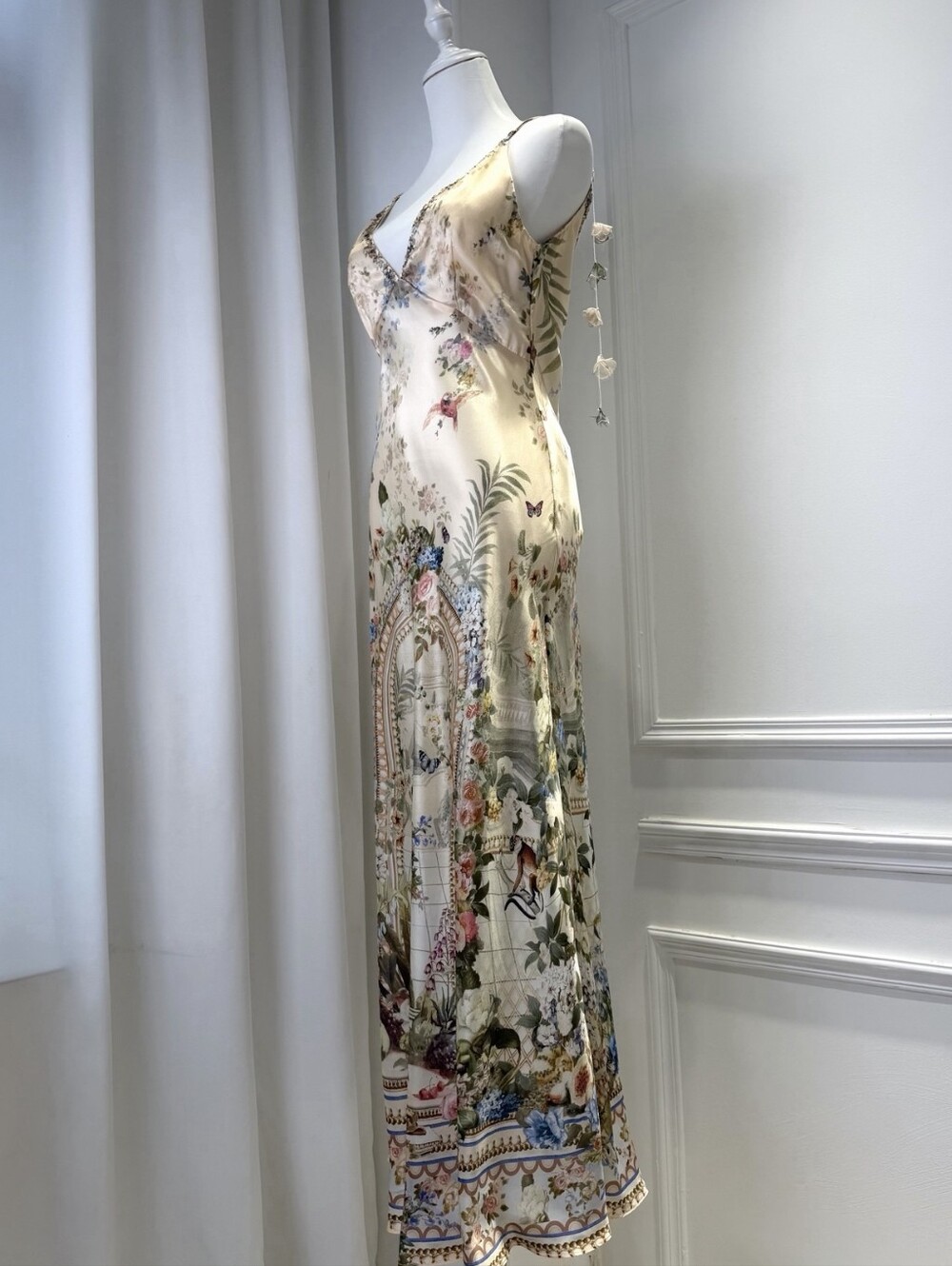 Camilla V Neck Full Length Bias Slip Dress In Midsummer Masterpiece - Picture 8 of 15